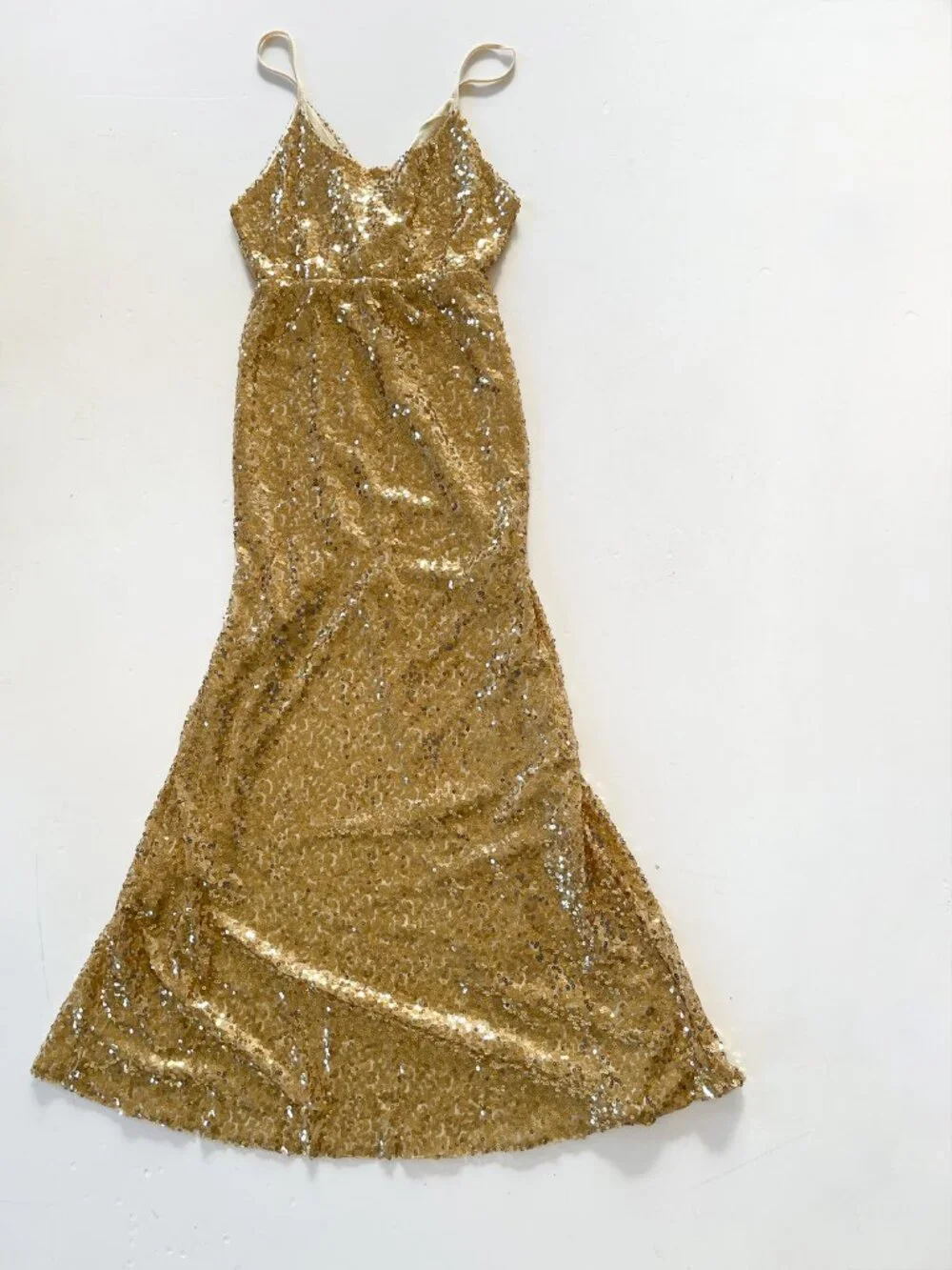 Gold sequin spaghetti strap long dress - Picture 4 of 5